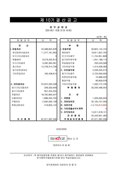 제10기 결산공고