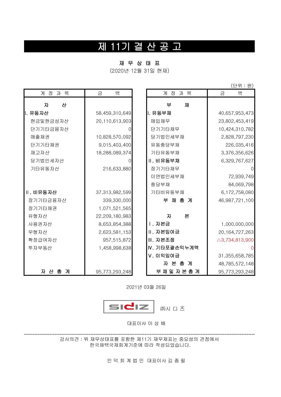 제11기 결산공고