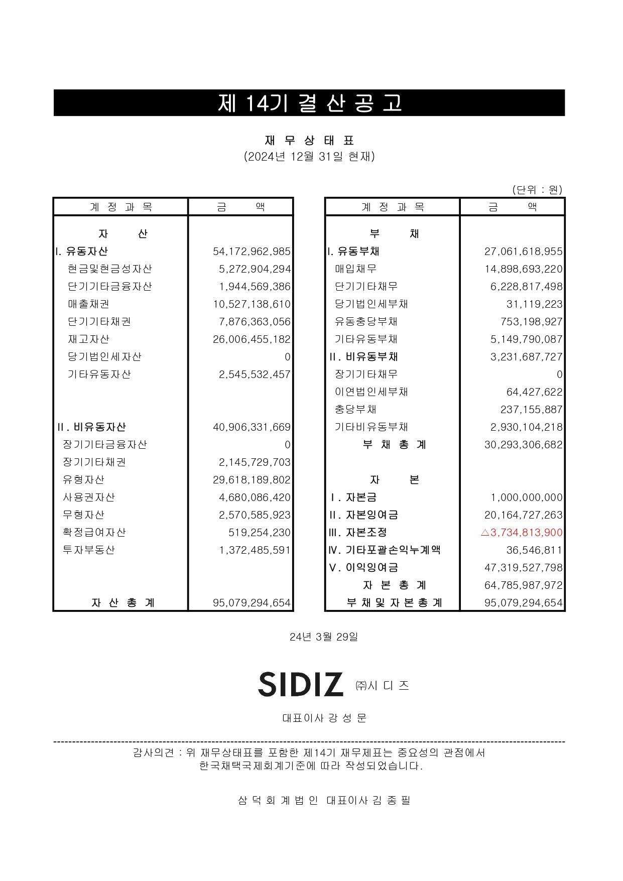제14기 결산공고 - SIDIZ