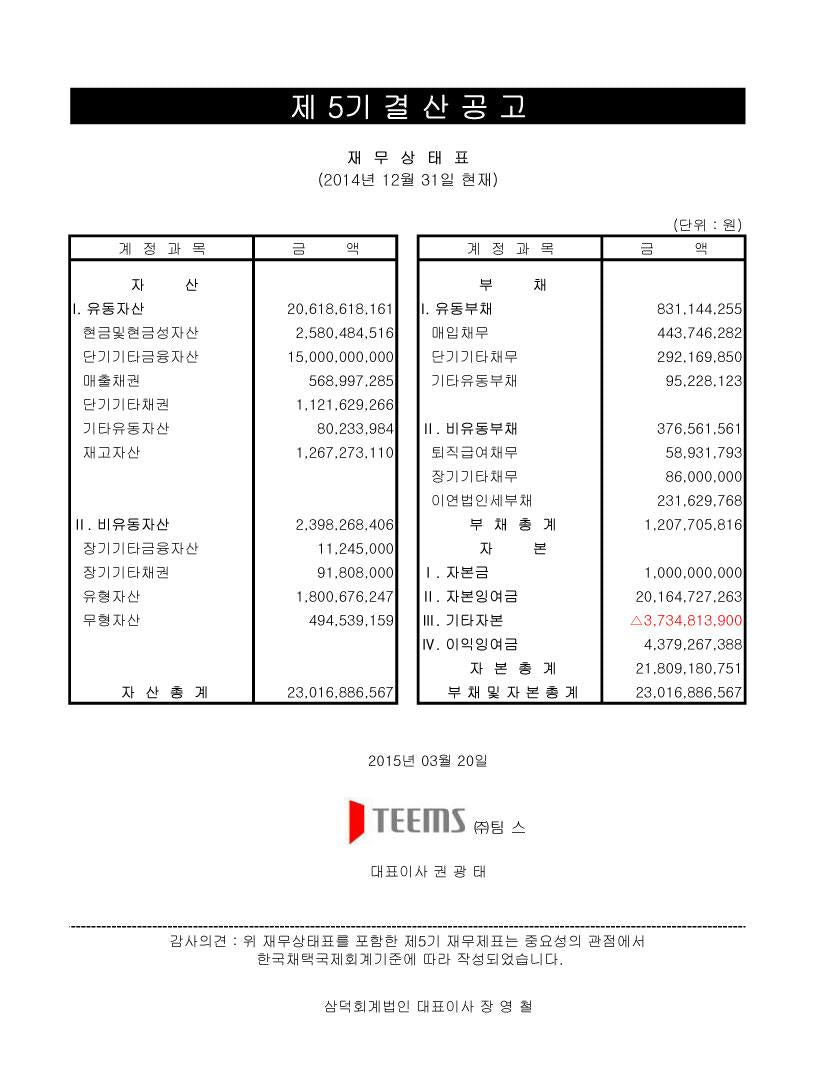 제5기 결산공고