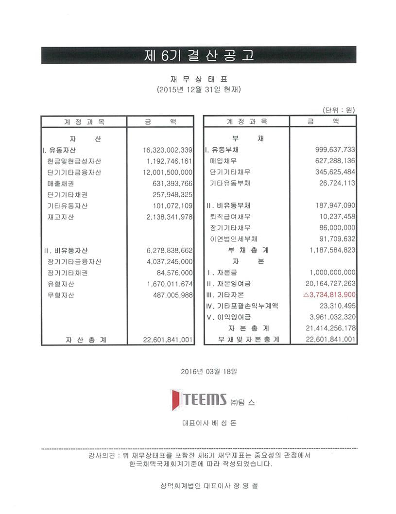 제6기 결산공고