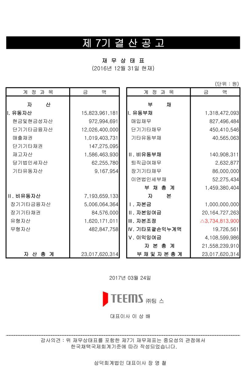 제7기 결산공고