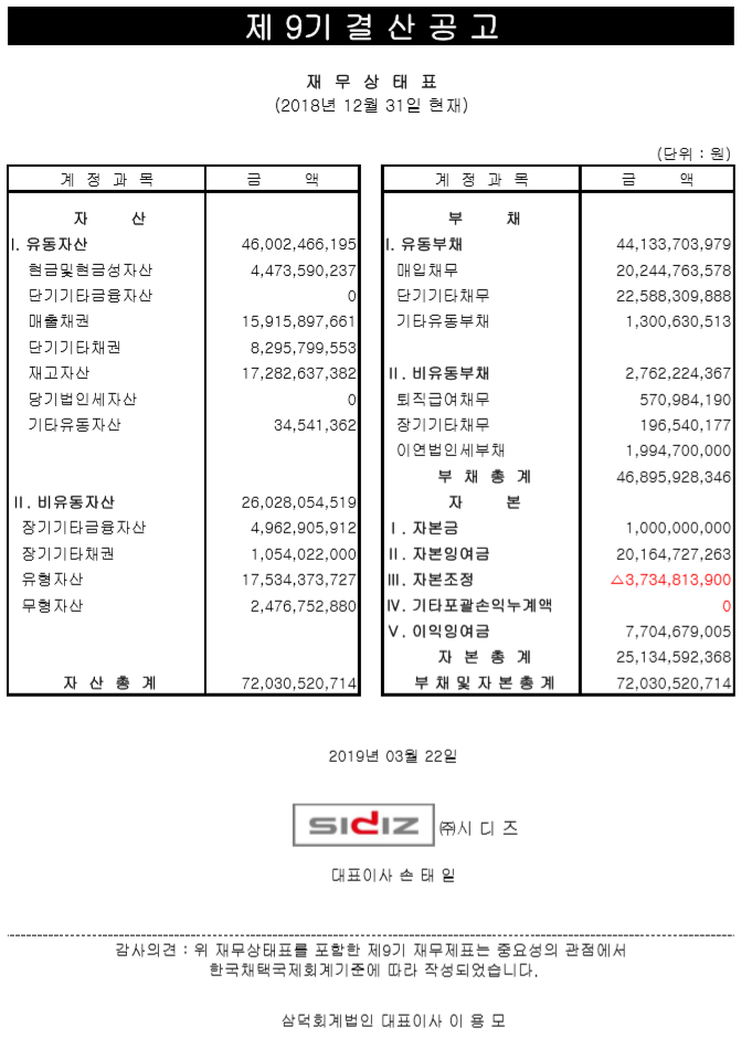 제9기 결산공고