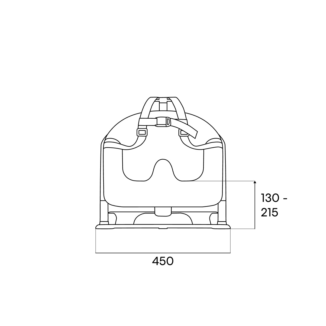 Dimension drawing of the MOLTI floor seat, front elevation