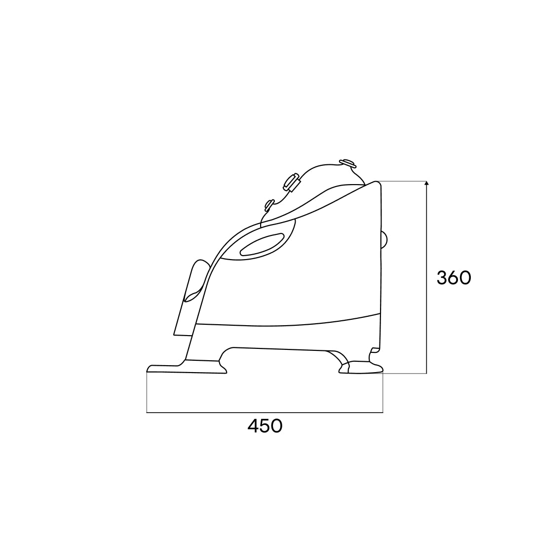 Dimension drawing of the MOLTI floor seat, side elevation