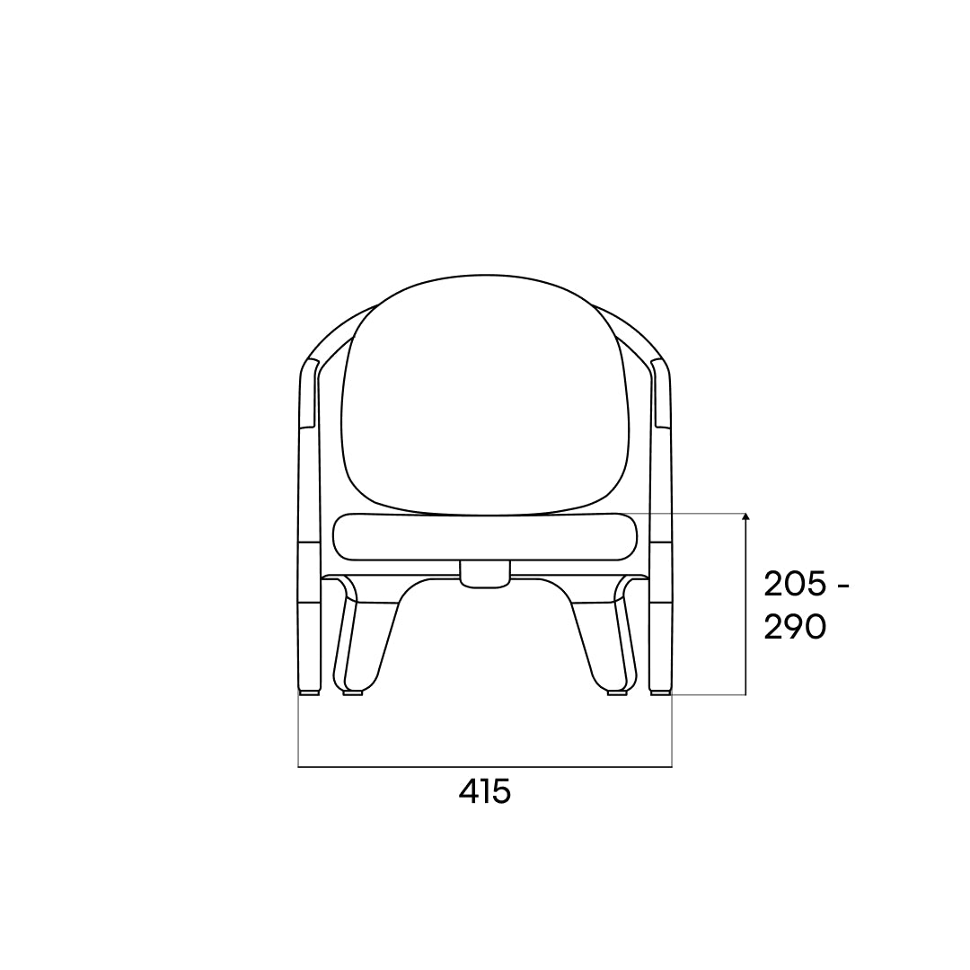 Dimension drawing of the MOLTI desk chair, front elevation