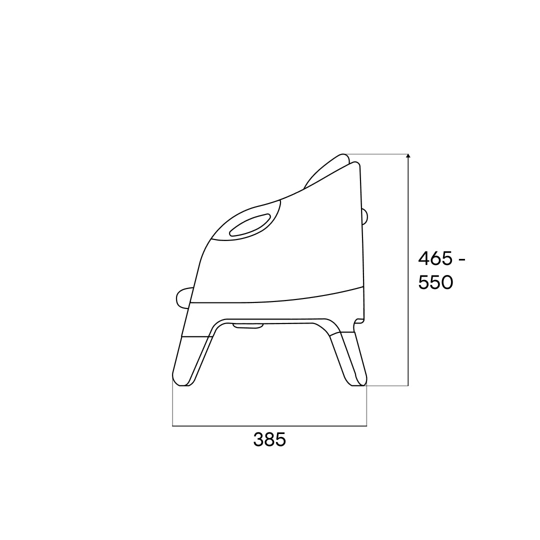 Dimension drawing of the MOLTI desk chair, side elevation